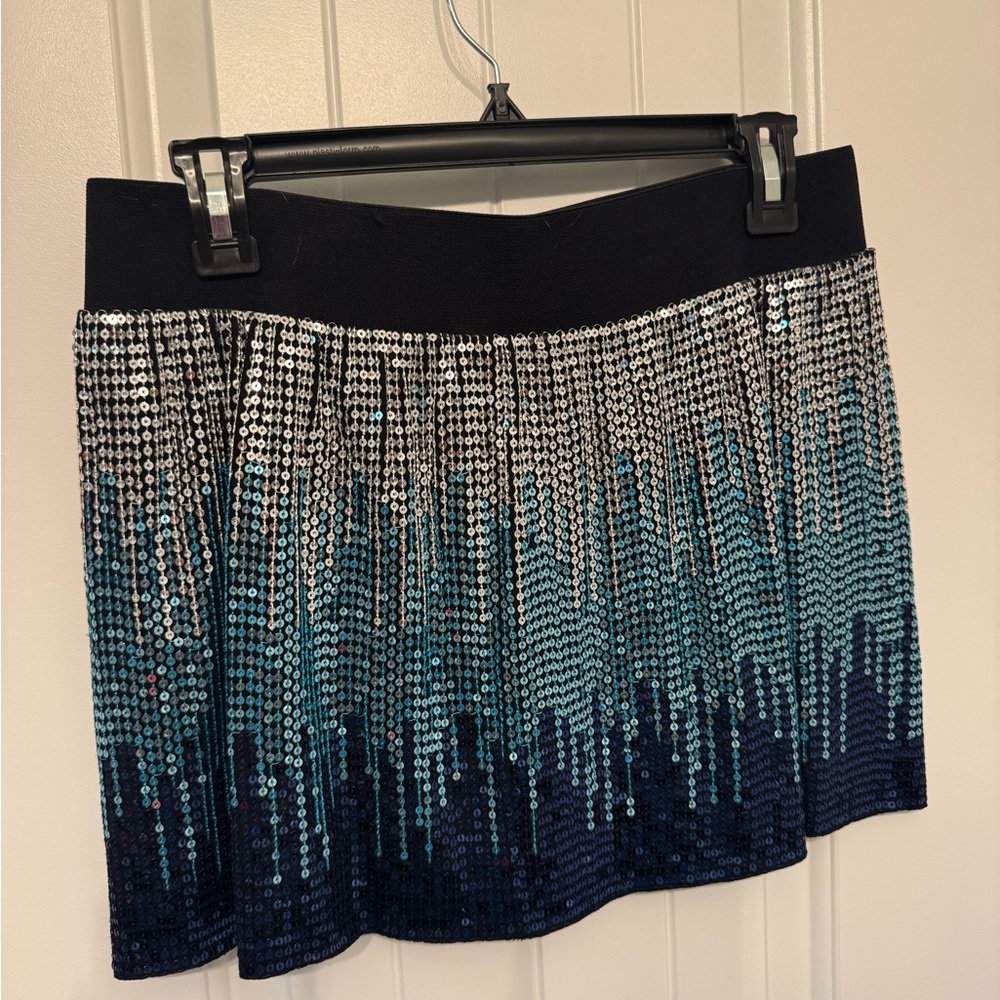 Free People - Black Elastic waist band and Blue and Silver sequin skirt